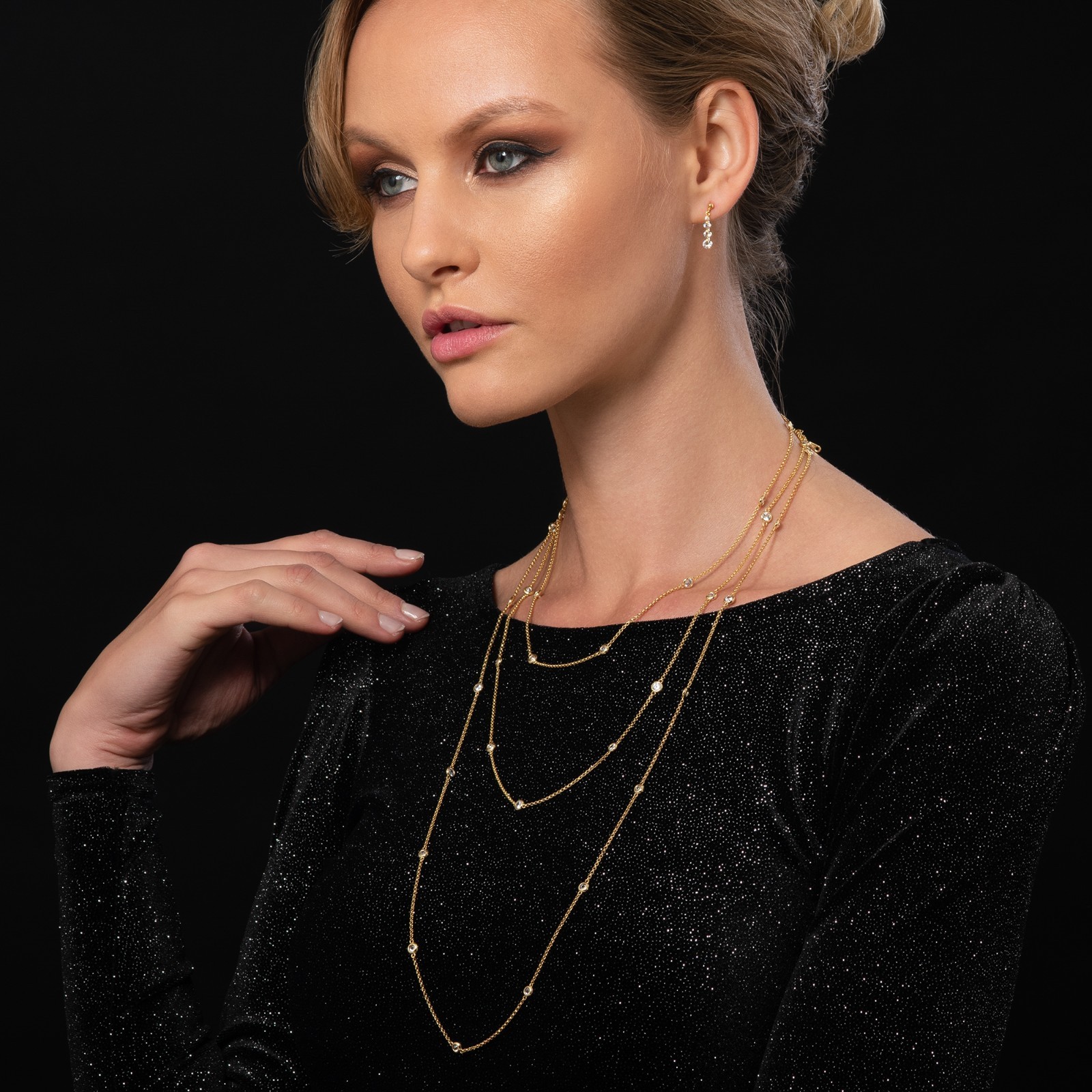 Long Gold Chain Necklace with Stones