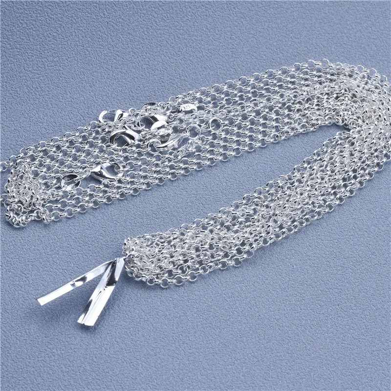925 Sterling Silver Necklace Rolo Figaro Chain 16-30 Inch Women Jewelry