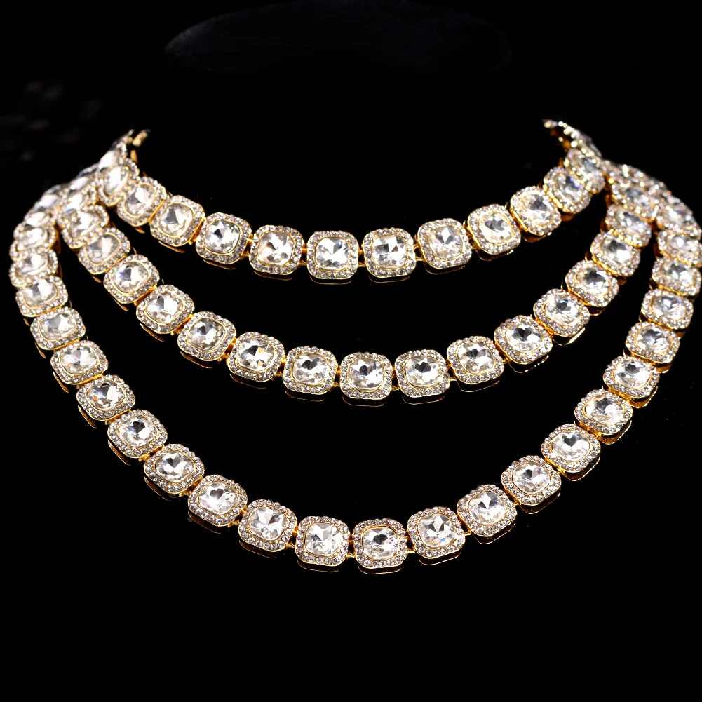 Diamond Paved Crystal Heart Cuban Link Chain Necklace for Women Hip Hop Iced Ou