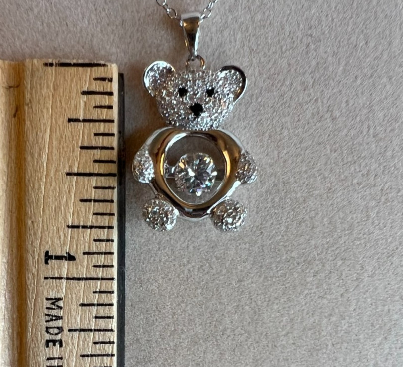 Bella Luce sterling silver “dancing bella” teddy bear pendant w 18″ chain NEW