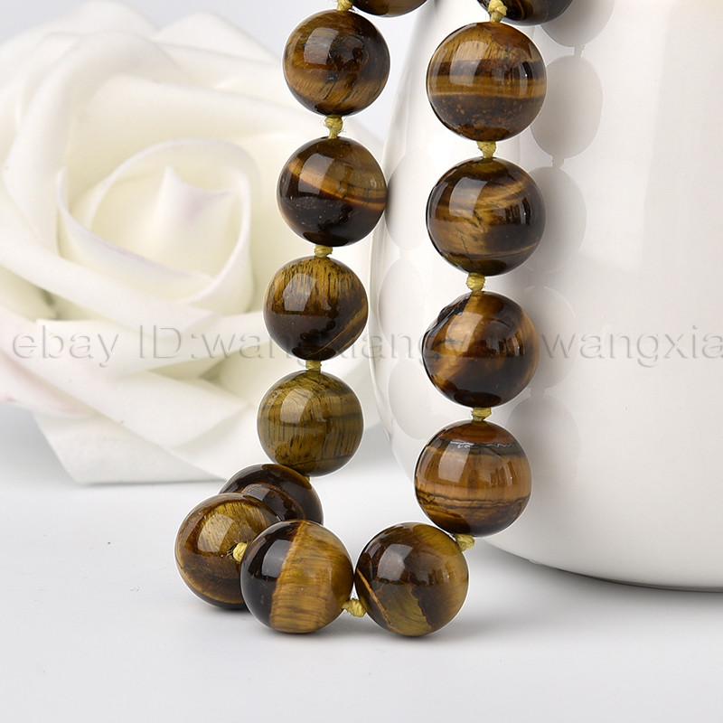 Long 18″ 24″ 36″ 48″ Natural 6/8/10/ 12mm Tiger’s Eye Gems Round Beads Necklace