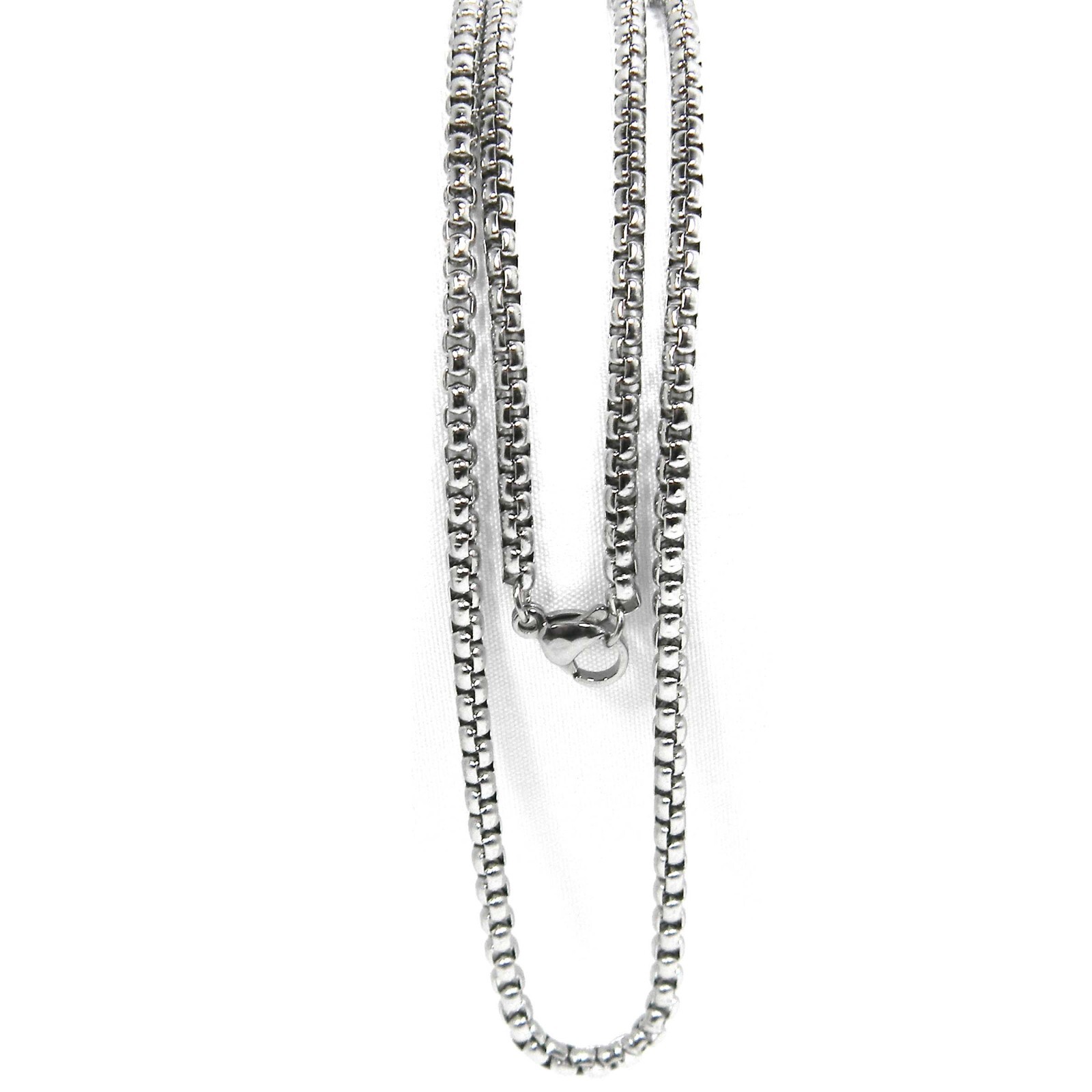 24 inch Stainless Steel Silver Venetian 3mm Box Chain Necklace w/ Lobster Clasp