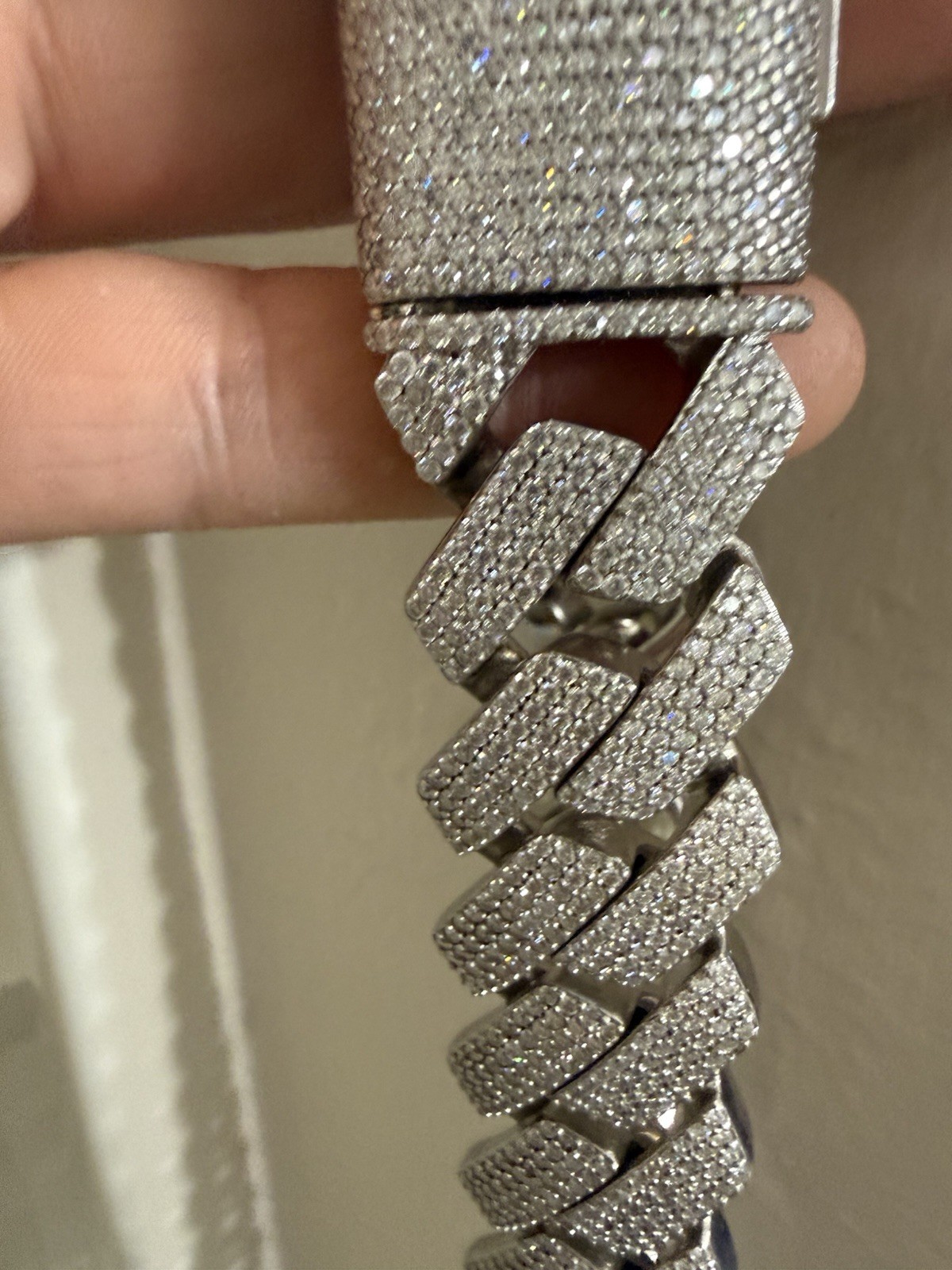 1.3 LB Sterling Silver Cuban Link Chain Necklace Pavé VS Moissenite w Bracelet