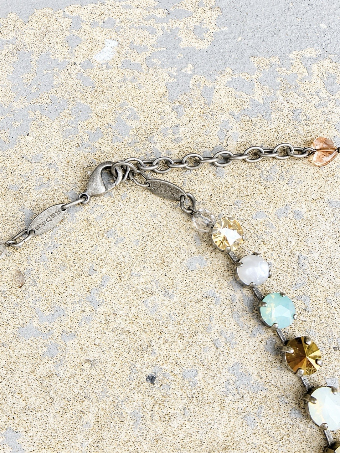 Sabika Classic Turquoise, Pearl, White And Bronze Crystal Tennis Choker Necklace