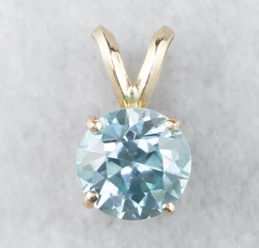 March Birth Stone Womens 6mm Round Simulated Aquamarine Solitaire Pendant Silver