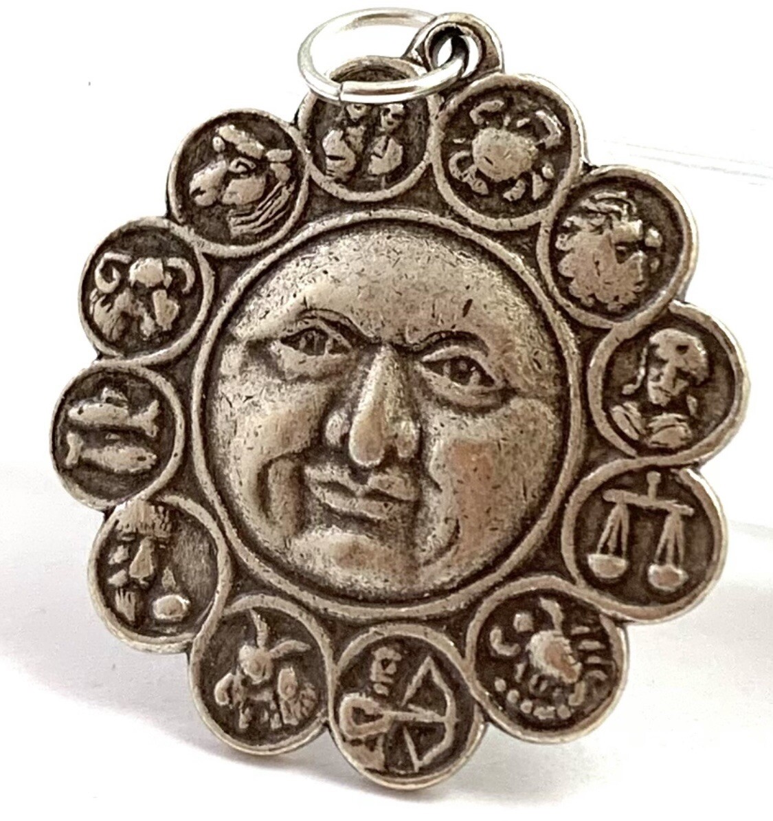 Zodiac Charm Necklace Pendant Silver Tone Metal All Twelve Signs With Face