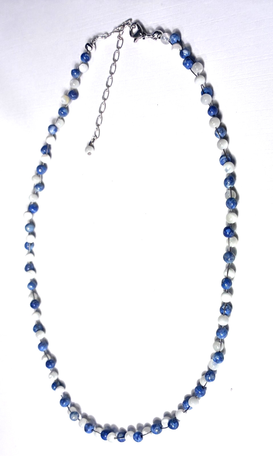 Boho Sodalite Blue & White MOP 2-strand Woven Necklace Chocker 16″-19″ Adj,