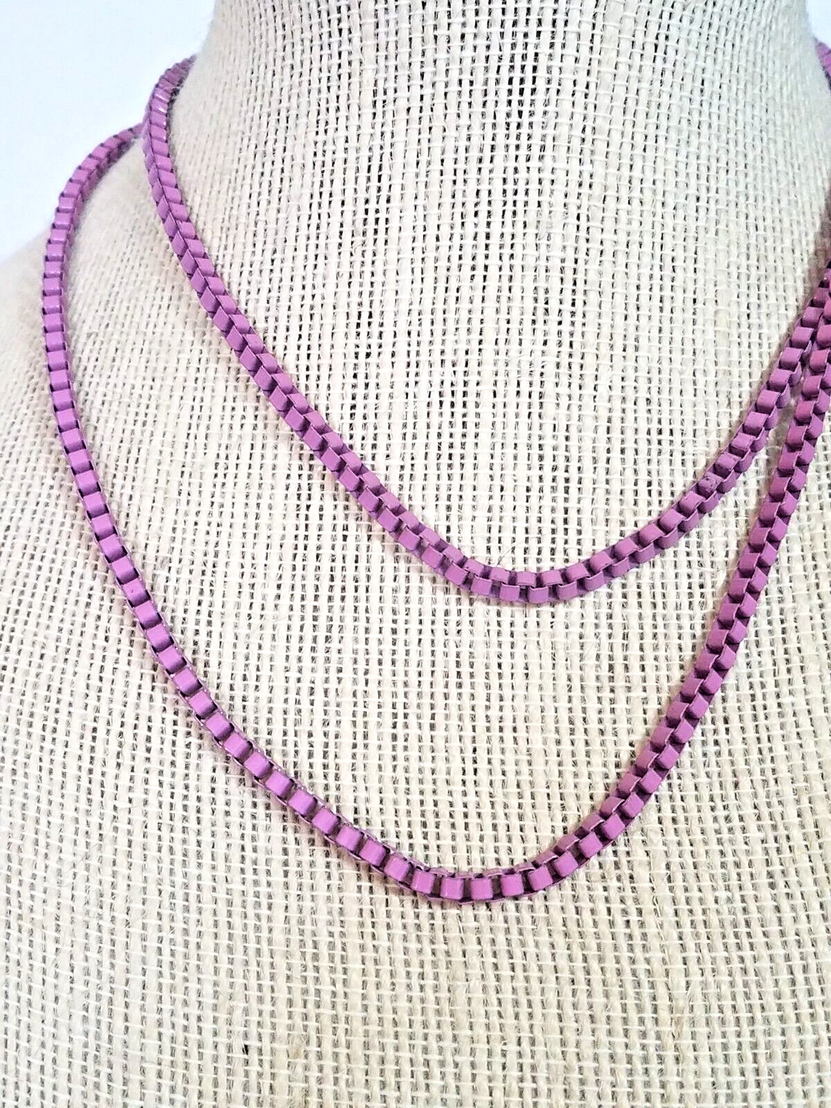Vintage Venetian Pink Stainless Steel Box Chain Necklace Costume Fashion