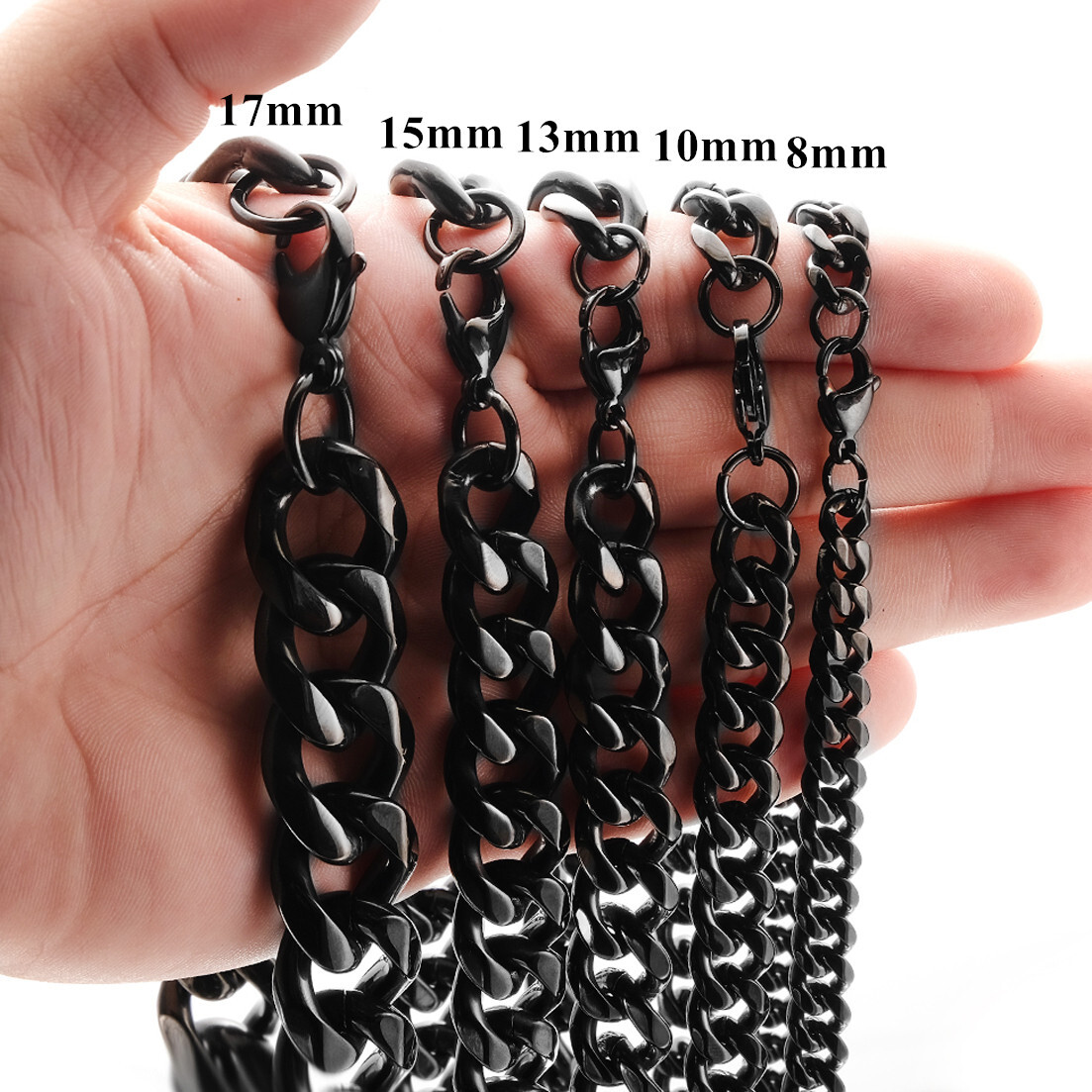 8-19mm Top Quality Black Tone Stainless Steel Cuban Curb Chain Necklace Bracelet