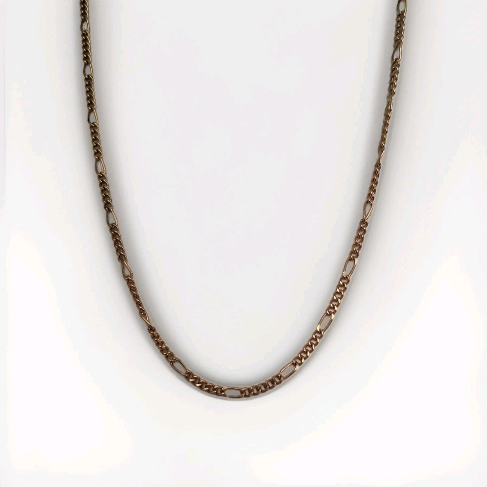 Gold Tone Metal Figaro Link Chain Necklace, Spring Ring Clasp, No Stone