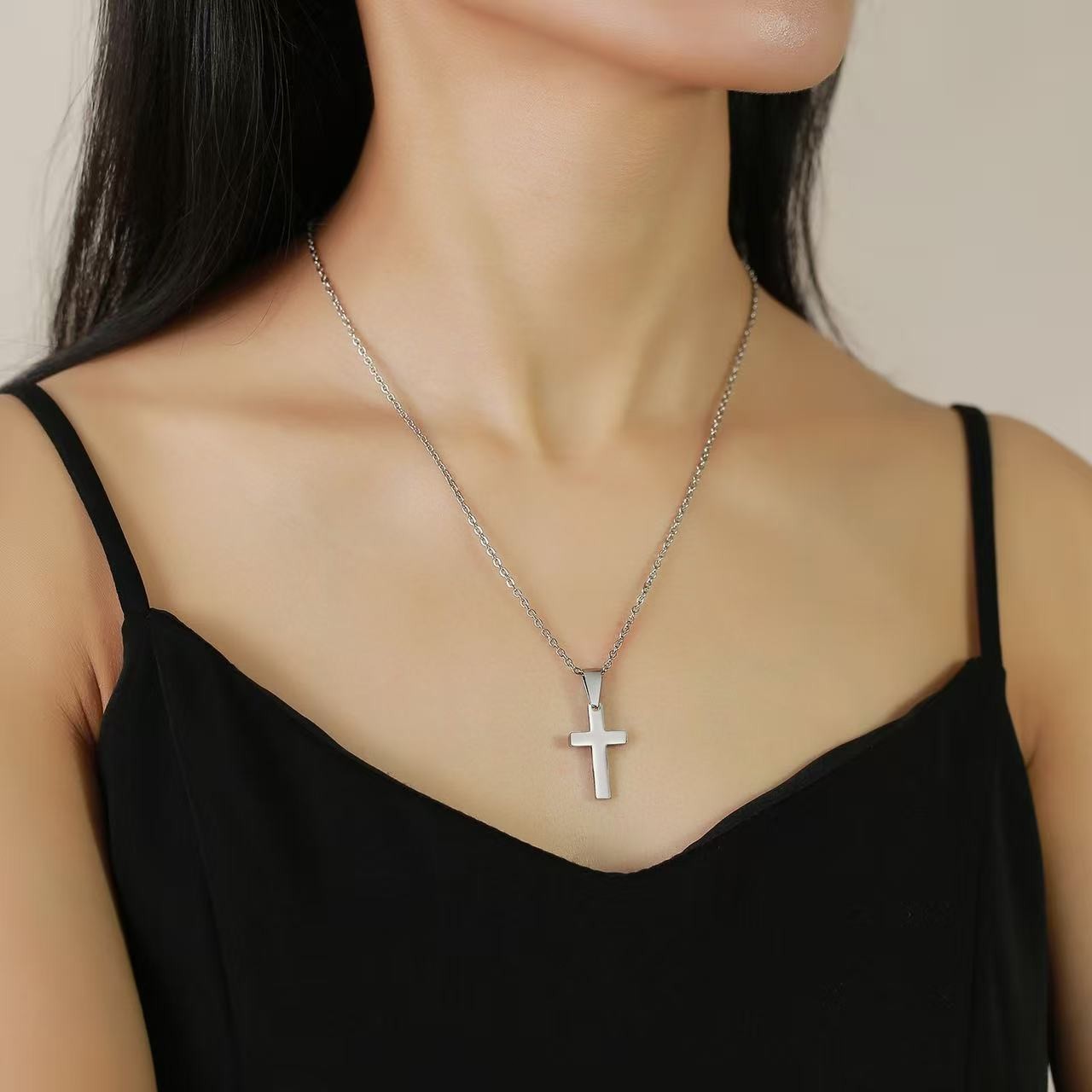 Stainless Steel Cross Pendant Necklace – Rope Chain 20” Christian Jewelry NEW