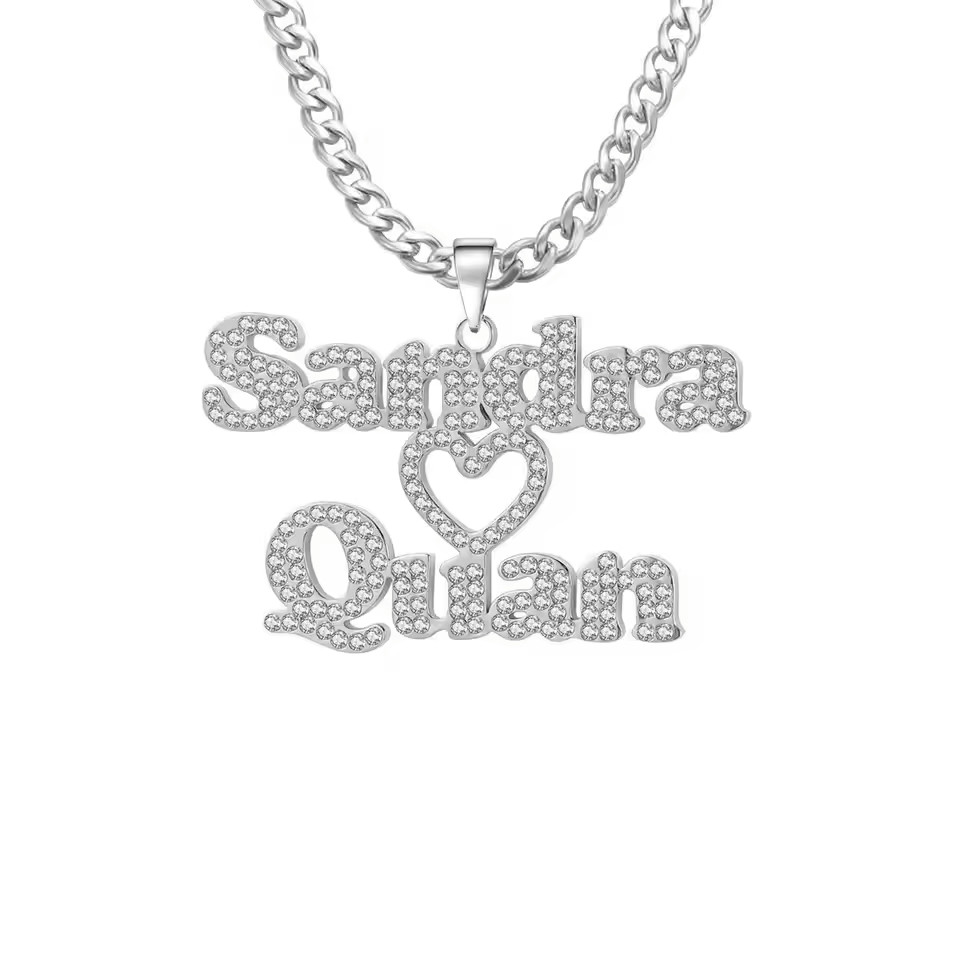 Custom Name Cubic Zirconia Box Chain Pendant Necklace Jewelry Star Heart Crown