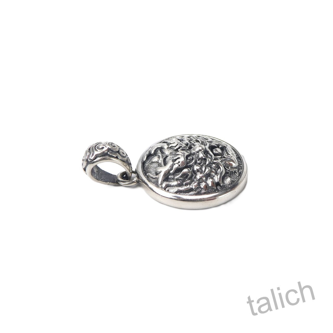 925 Sterling Silver Detailed Chinese Dragon Head 20mm Small Round Amulet Pendant