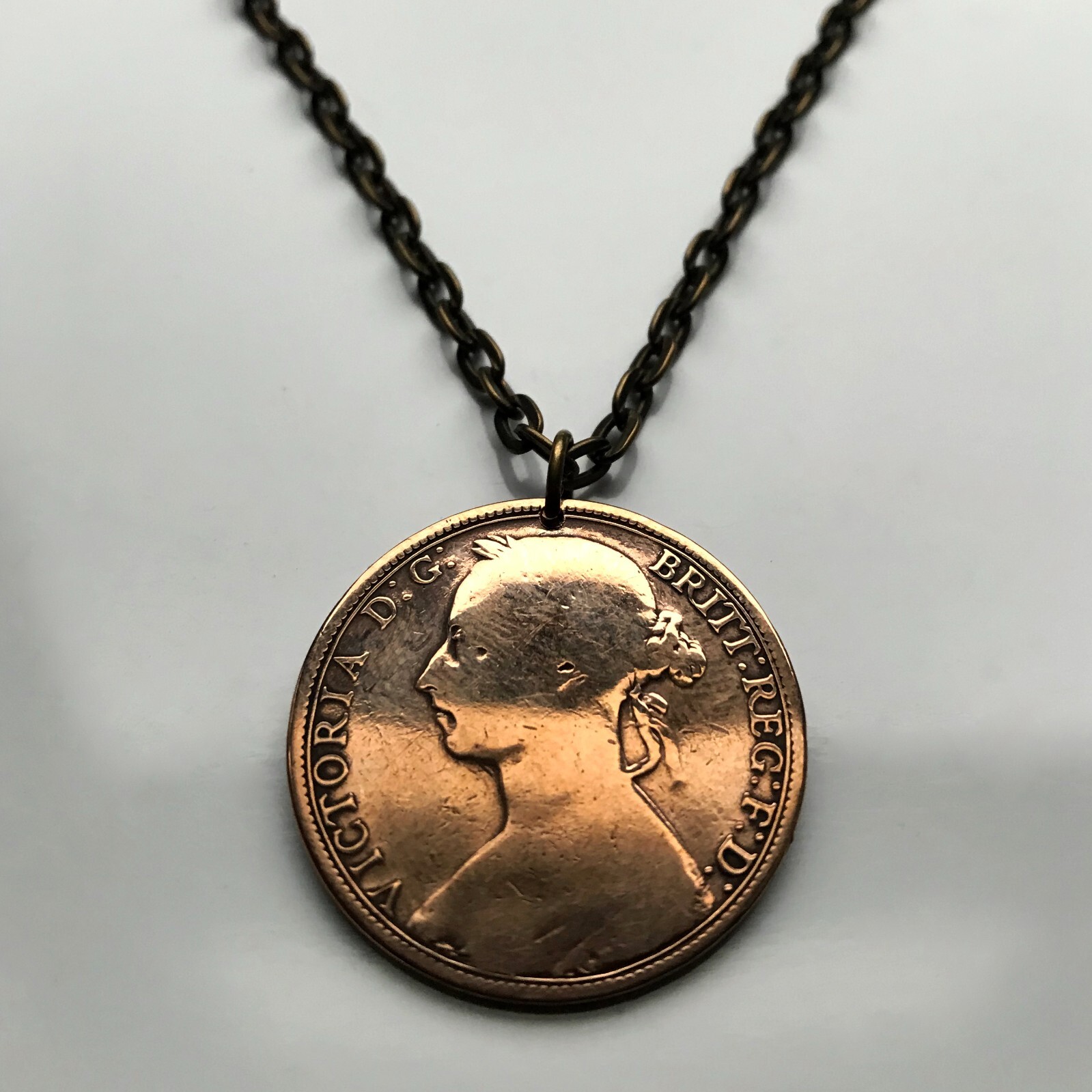 1891 United Kingdom Great Britain Penny coin pendant Queen Victoria York n000289