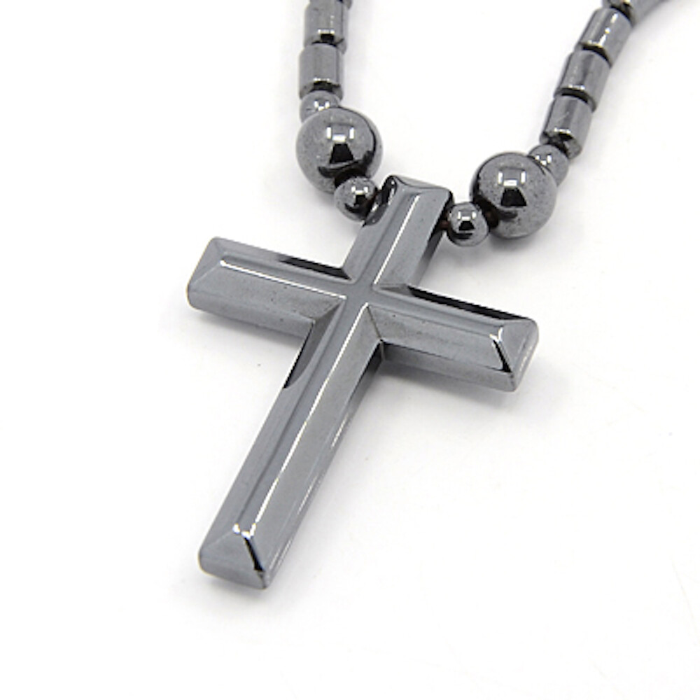 Unisex Saint Cross Non-Magnetic Hematite Pendant Necklace Black 18″ Z452