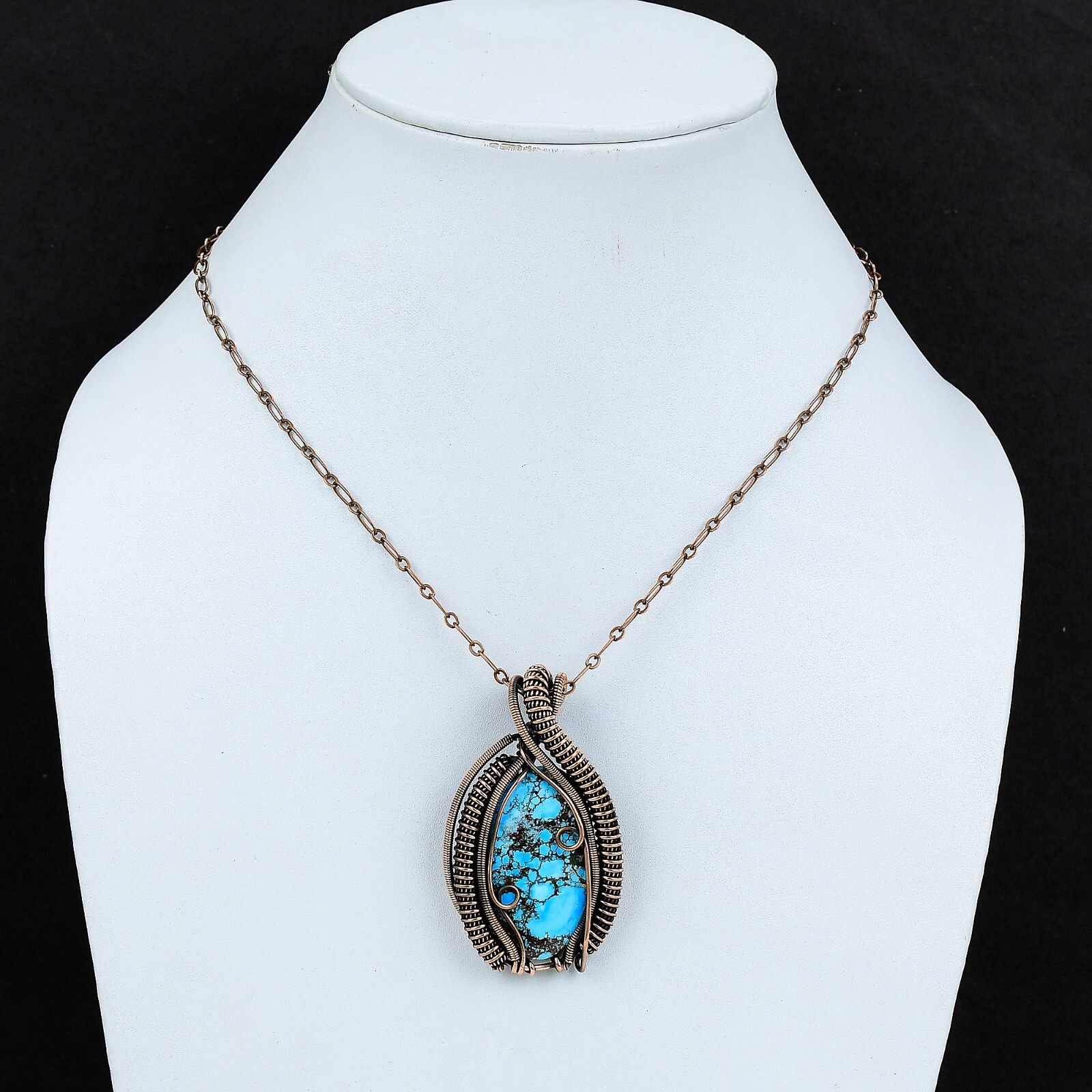 Tibetan Turquoise Copper Gift For Friend Wire Wrapped Pendant 2.36″