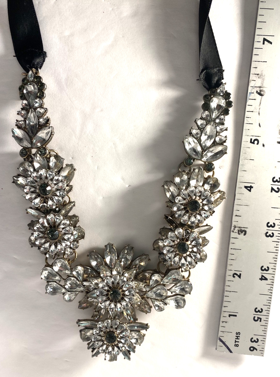 Rhinestone Pave Chunk Statement Snow Star Necklace Ribbon Tie for any legnth