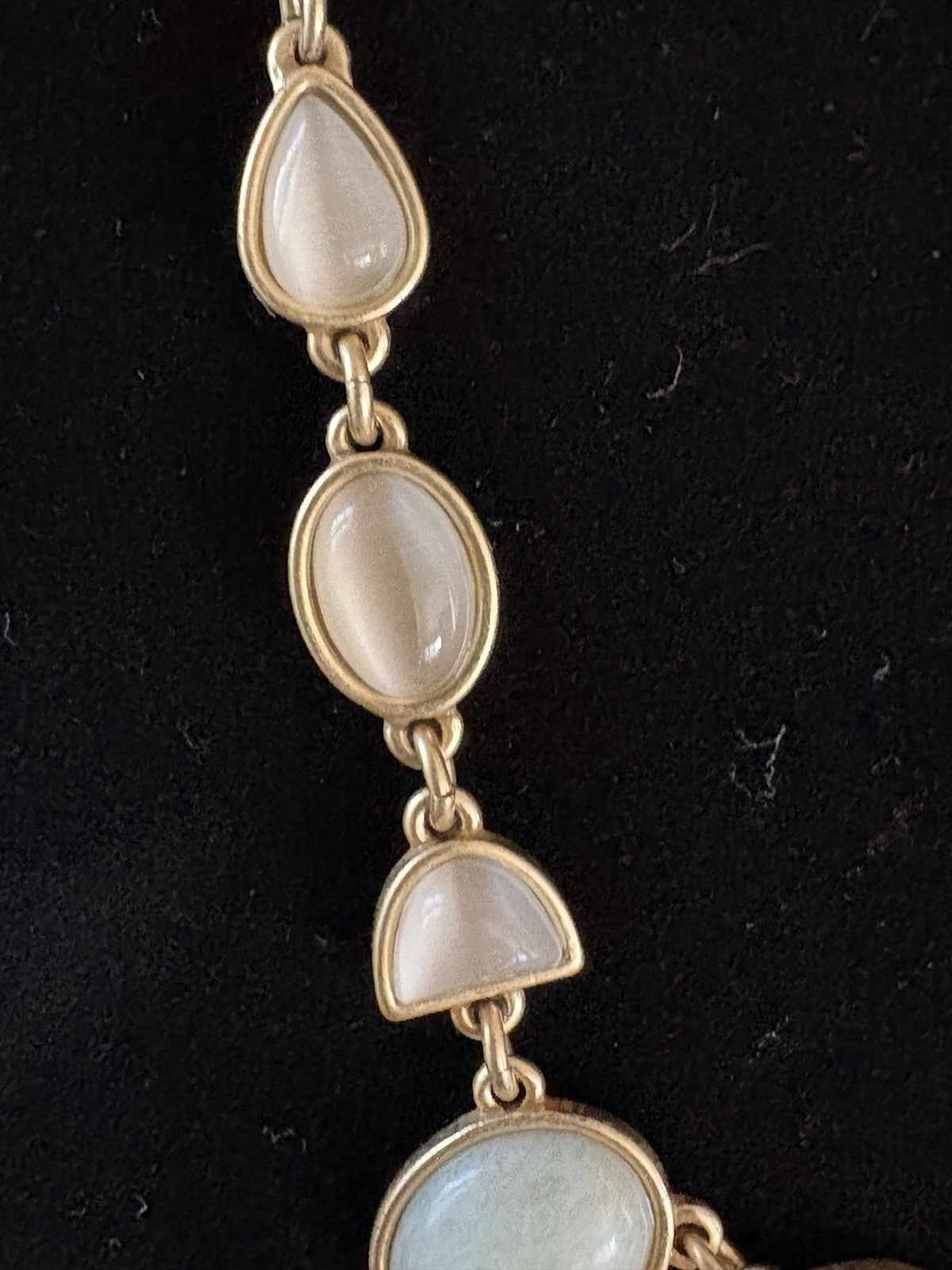 Lucky Brand Necklace Gold Tone Pale Blue Cabochon Statement Bib Pendant 15 in