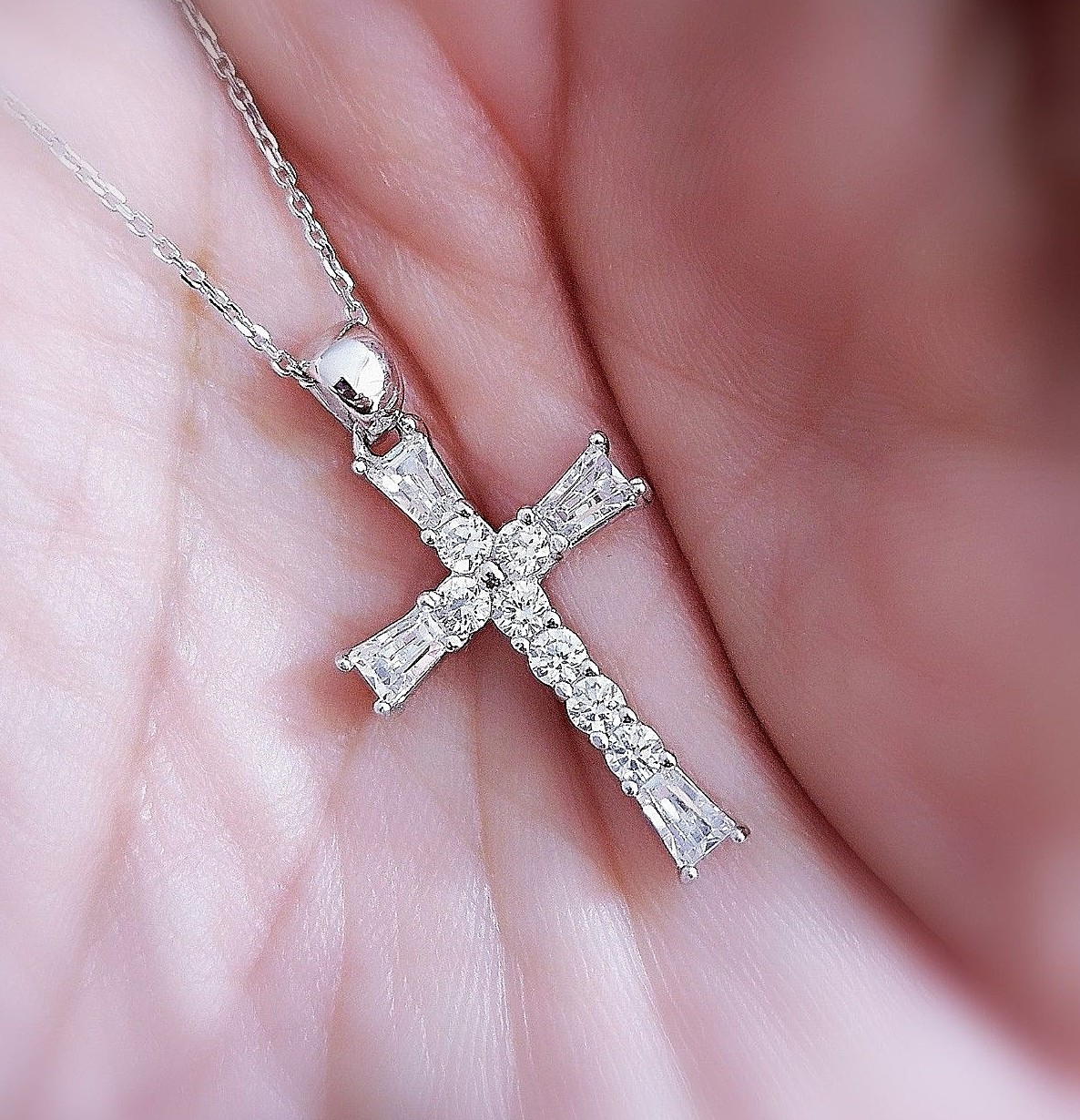 1 Ct Women Men Cross Pendant Necklace Simulated Diamond 14K Gold Plated Silver