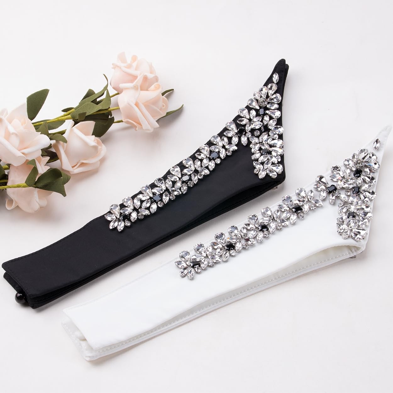 2Pcs Rhinestone Detachable Collar Set Elegant Hand Sewn Crystal Fake Collar H…