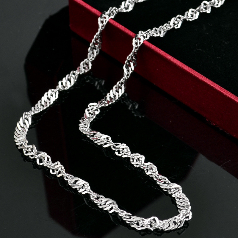 3mm 316L Stainless Steel Gentle Women Necklace Distorted Water Wave Chain 18-32″