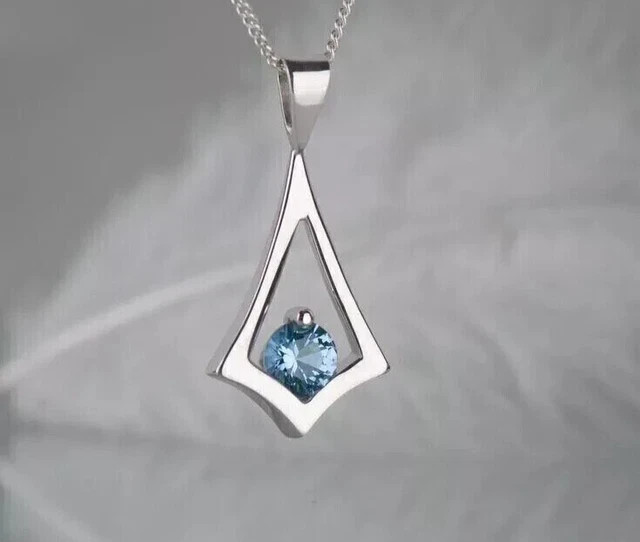 1Ct Simulated Blue Topaz Beauty Fancys Pendant 14K White Gold Plated Round Cut