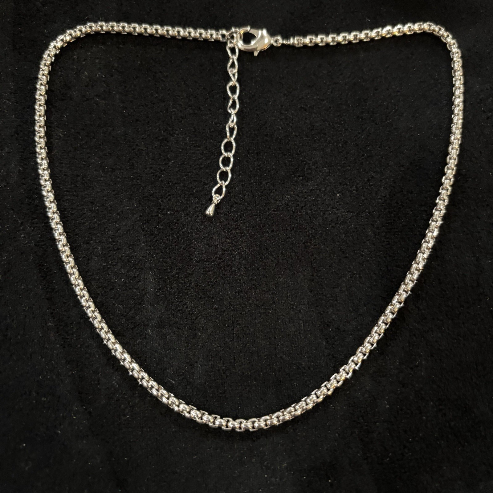 17-19” Silver Tone Box Chain Necklace 3.33mm Adjustable Stainless Steel Unisex