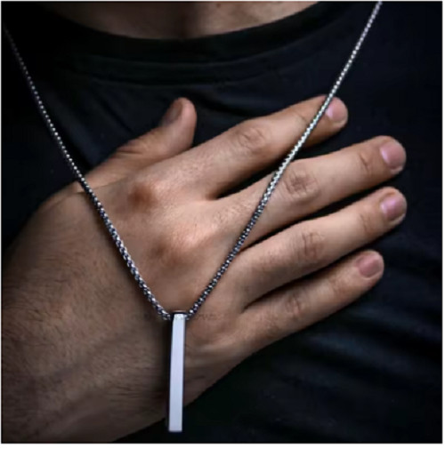 Waterproof Pillar Necklaces for Men Women,Stainless Steel Rectangle Vertical Bar