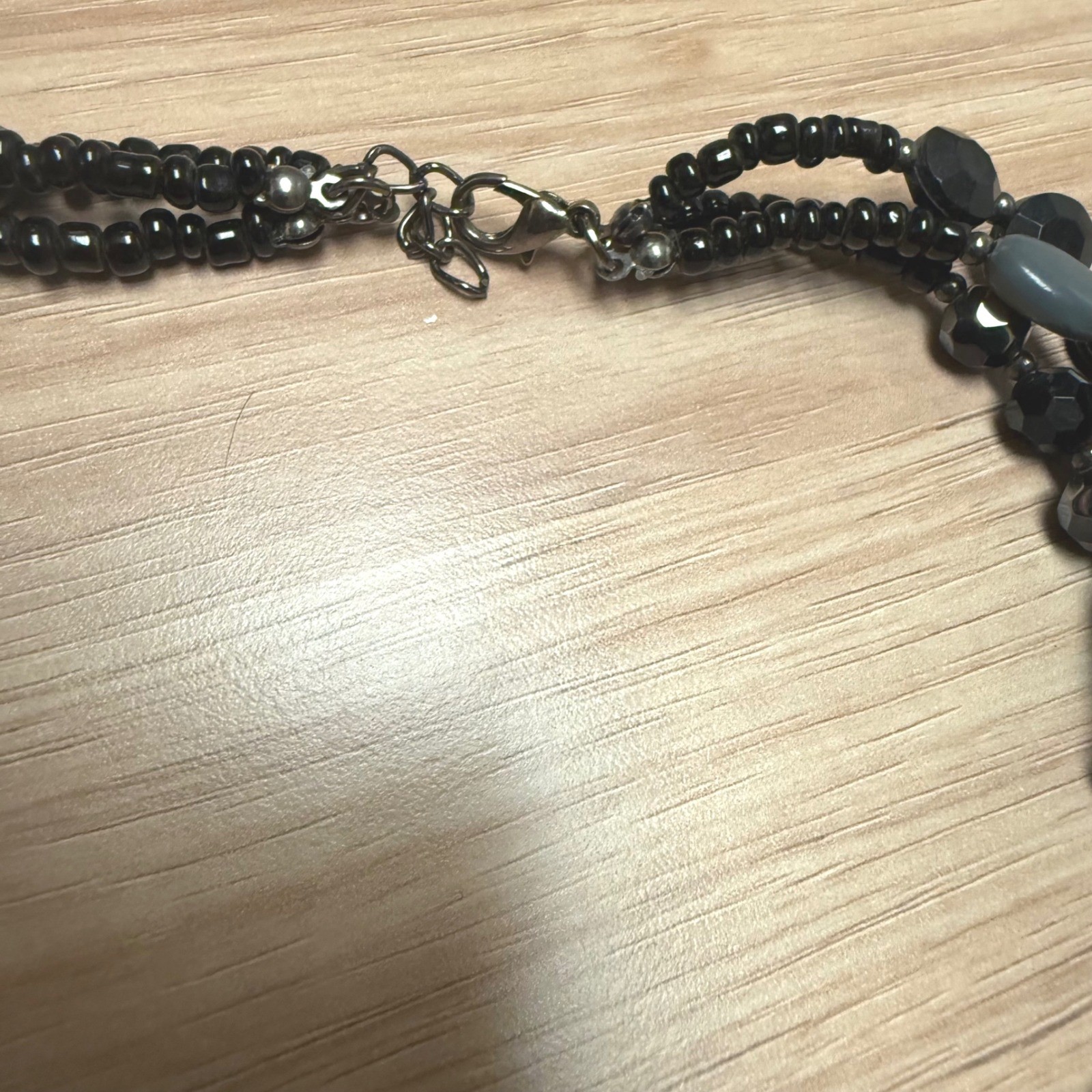 Black Grey Multi Strand Beaded Statement Necklace Layered Chunky Adjustable