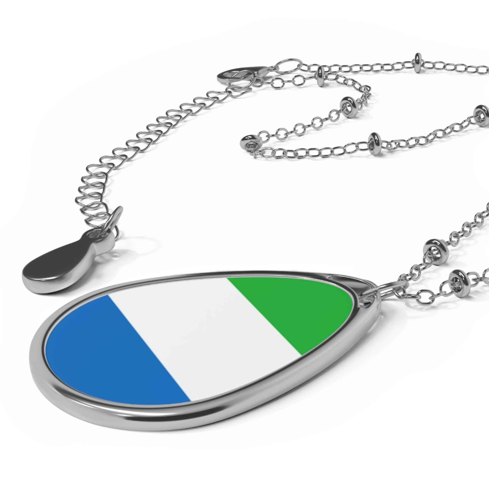 Sierra Leone Flag Oval Necklace – Heritage Pendant – One Size / Silver