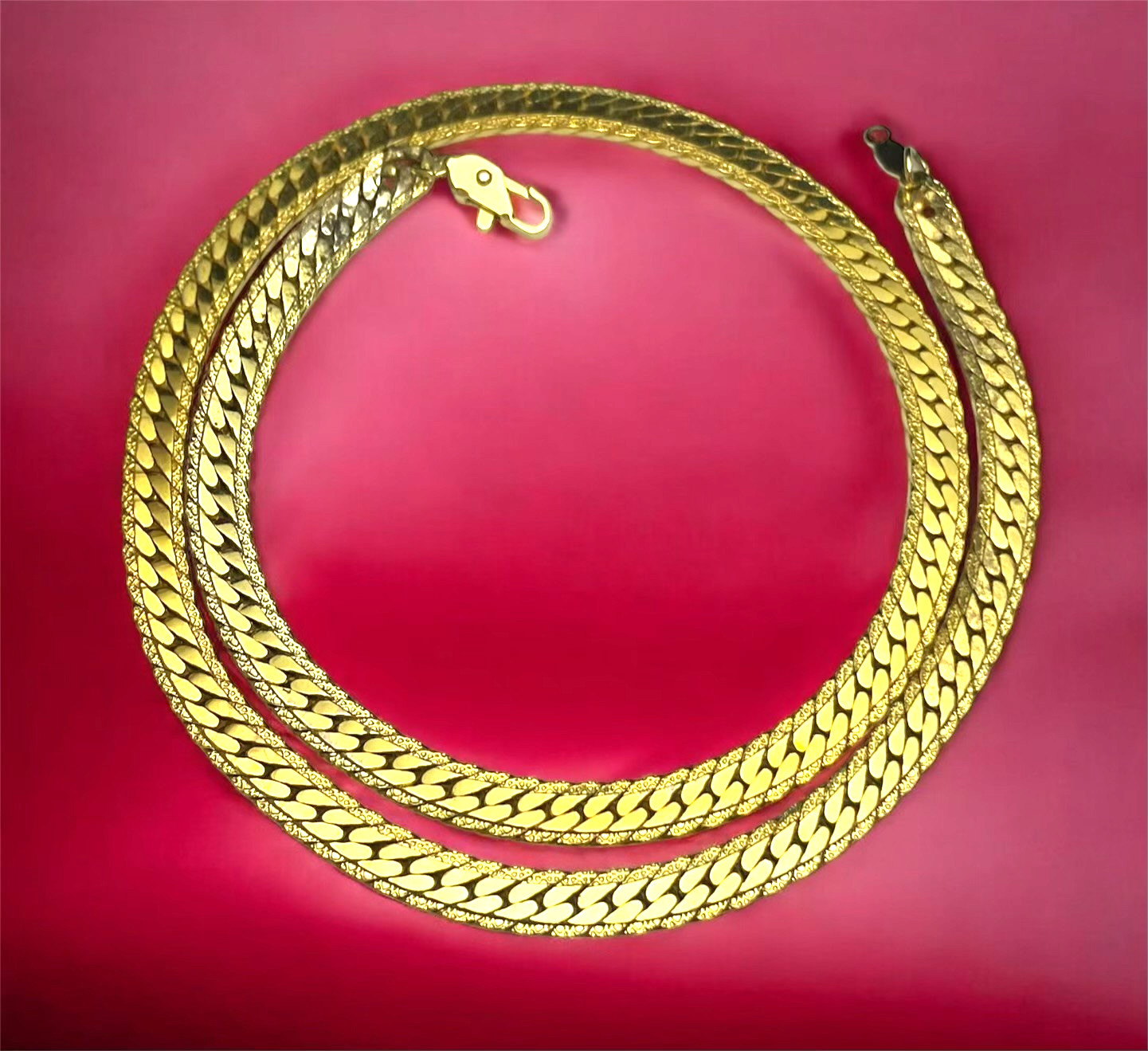 18KGP Chain Necklace Flat Yellow Gold-Plated Herringbone 5 mm Wide 17″ Long