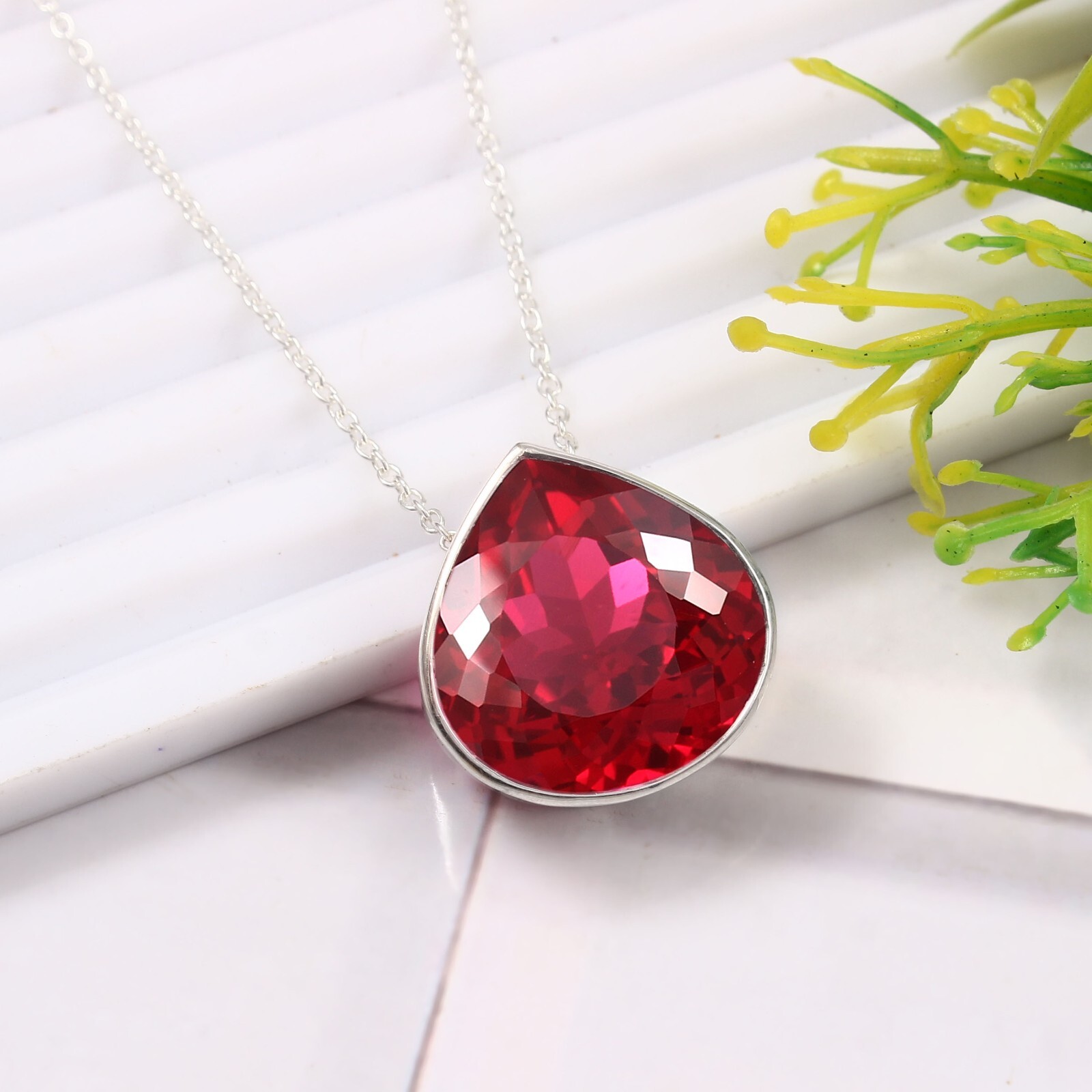 AAA Red Ruby Heart Cut Gemstone 925 Silver Pendant Anniversary Engagement Gift