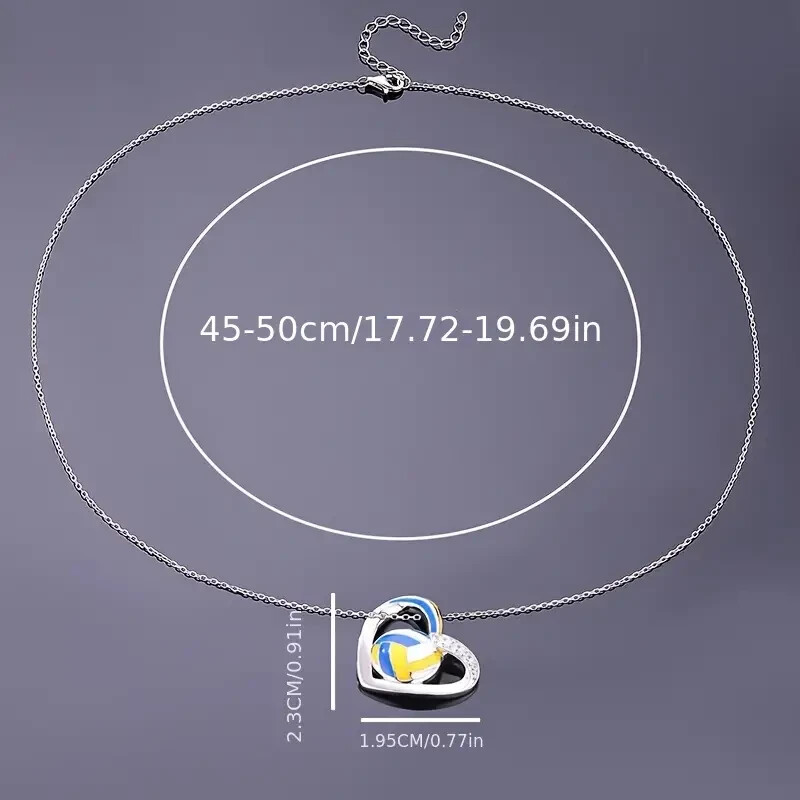 Collar con colgante de corazón de voleibol de plata, cadena ajustable