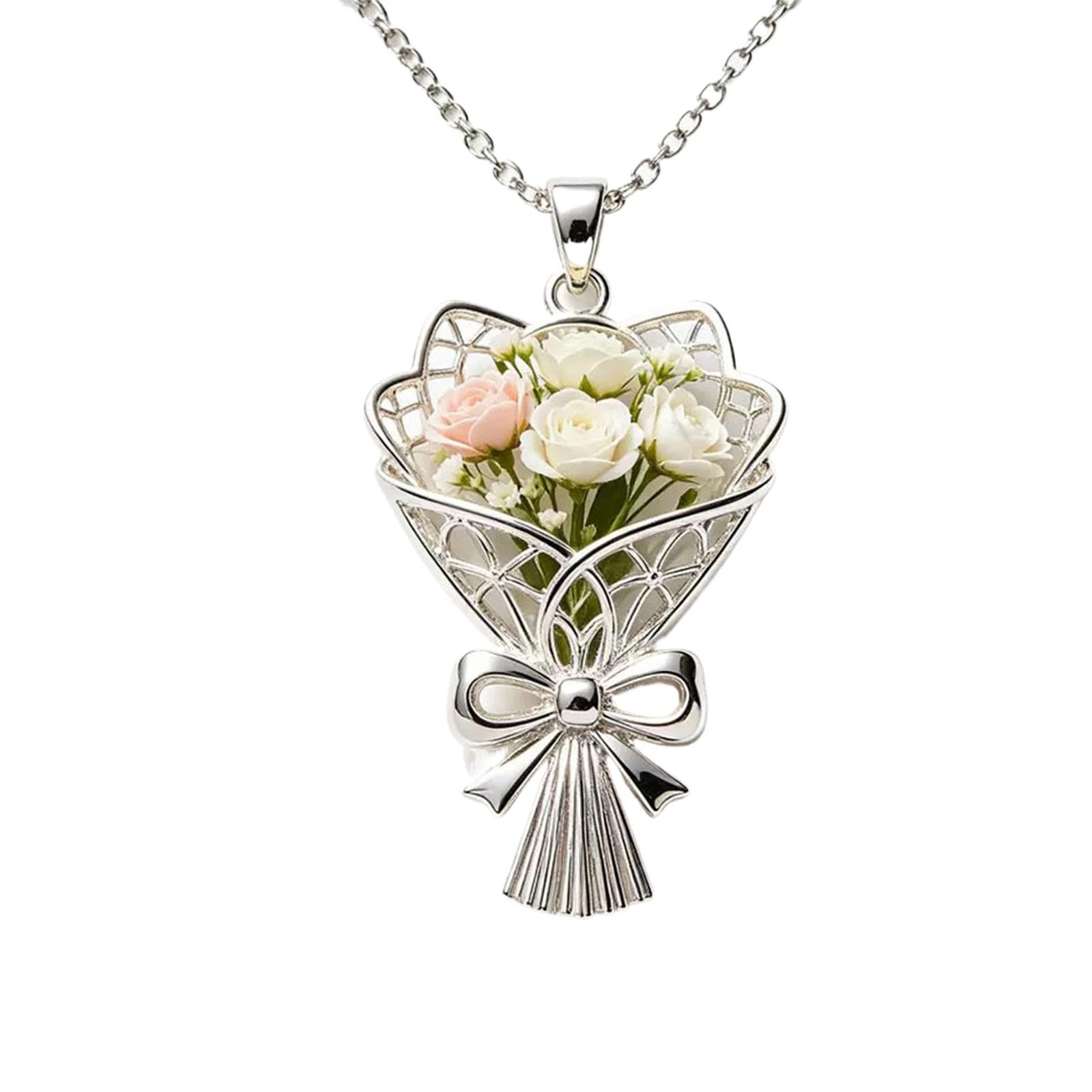 Wearable Vase Necklace for Women Artful Flower Bouquet Pendant Chain