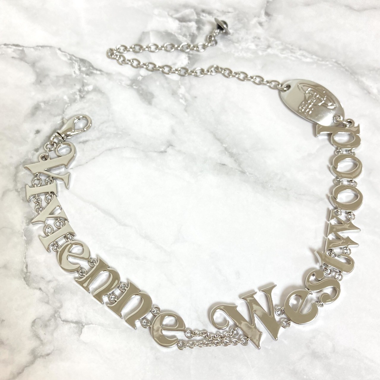 Vivienne Westwood Necklace Choker RAIMUNDA Logo 38cm Silver w/Pouch NO BOX