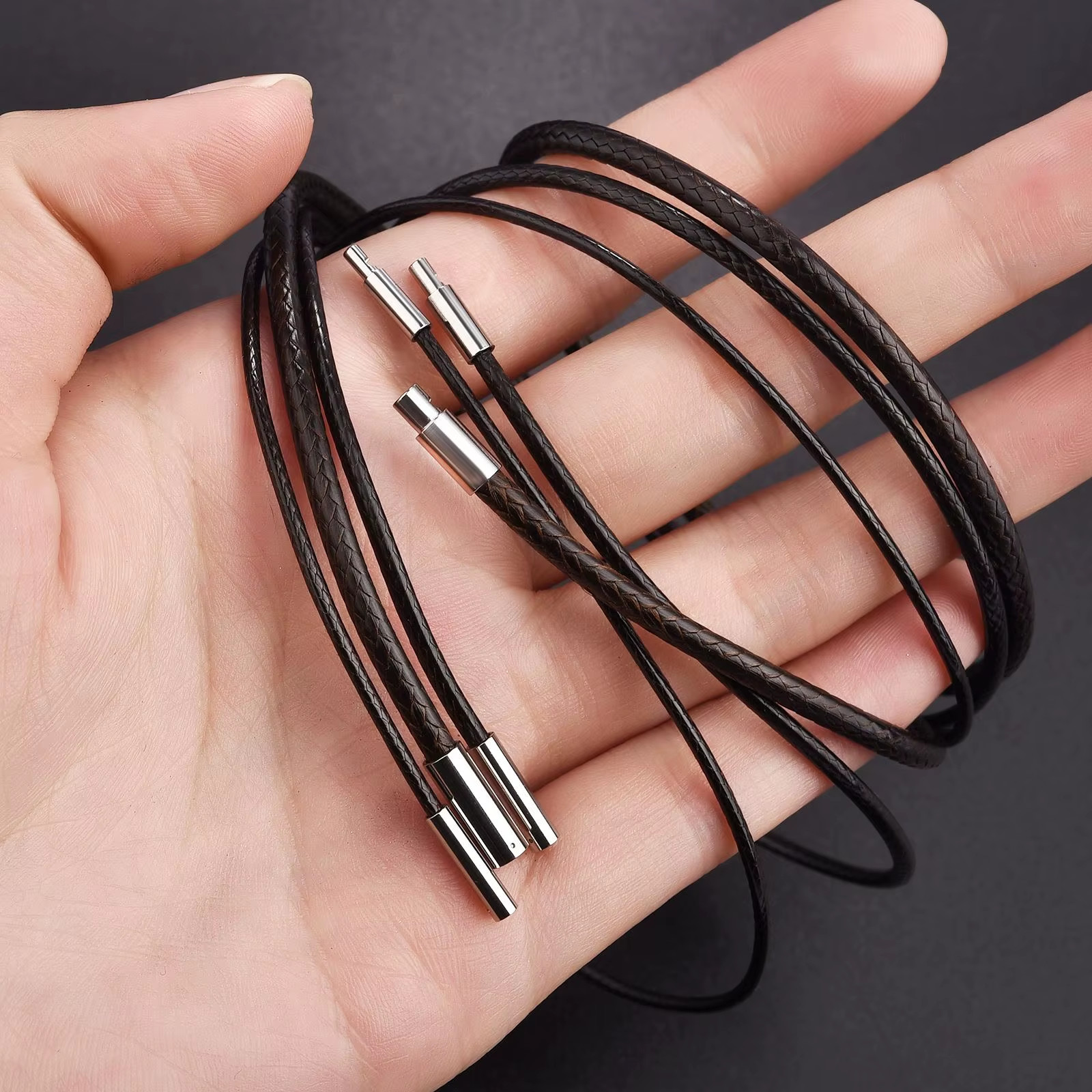Handmade Leather Chain Necklace 45/50/60cm Stainless Steel Clasp UK