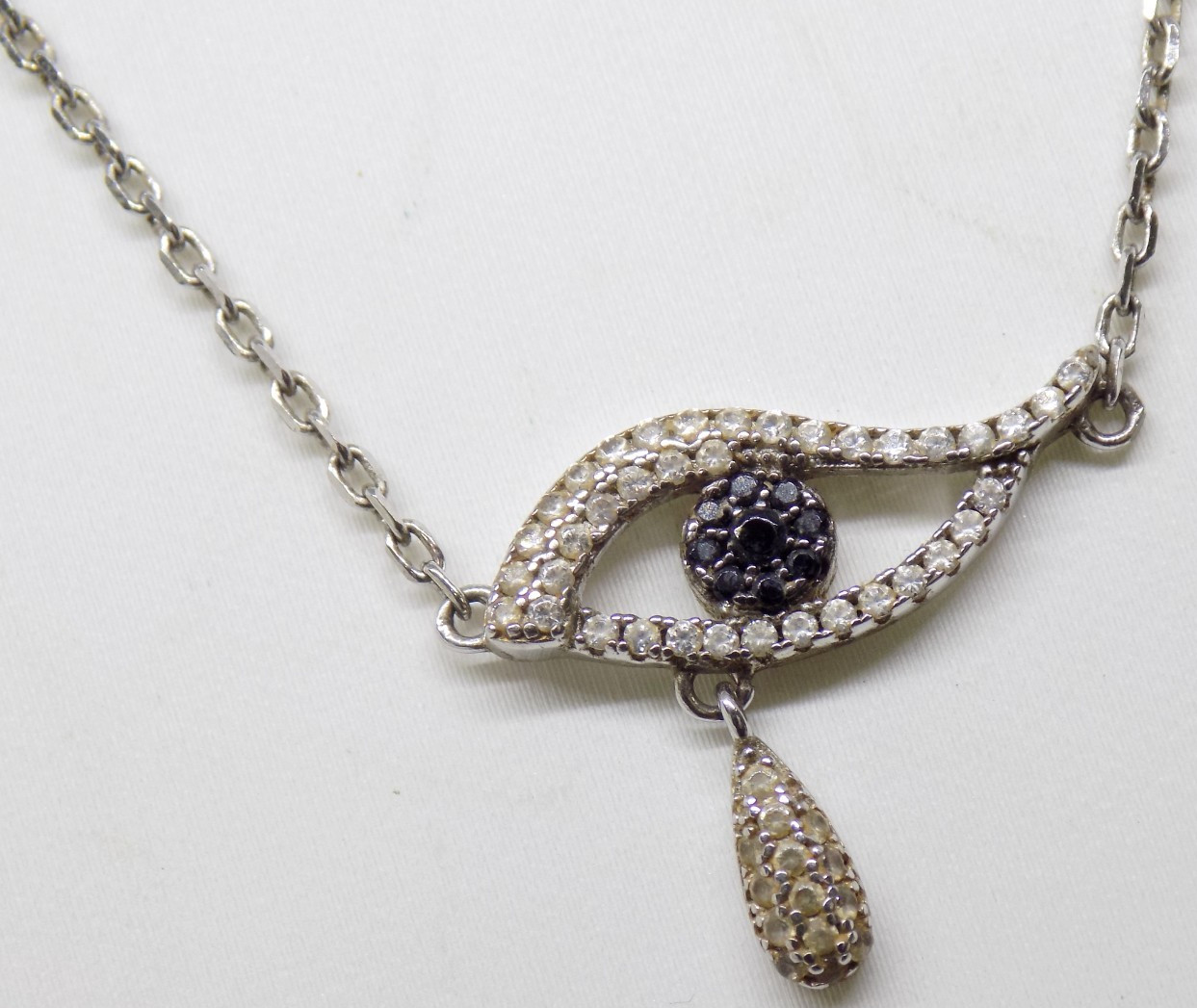 SNJ Eye of Horus 925 Sterling Silver Black & White CZ Pendant 18″ Necklace