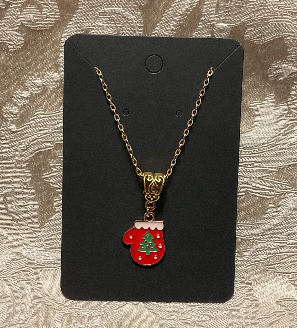 Decorative Christmas Mitten Charm Christmas Holiday Boho Trendy Gold Necklace