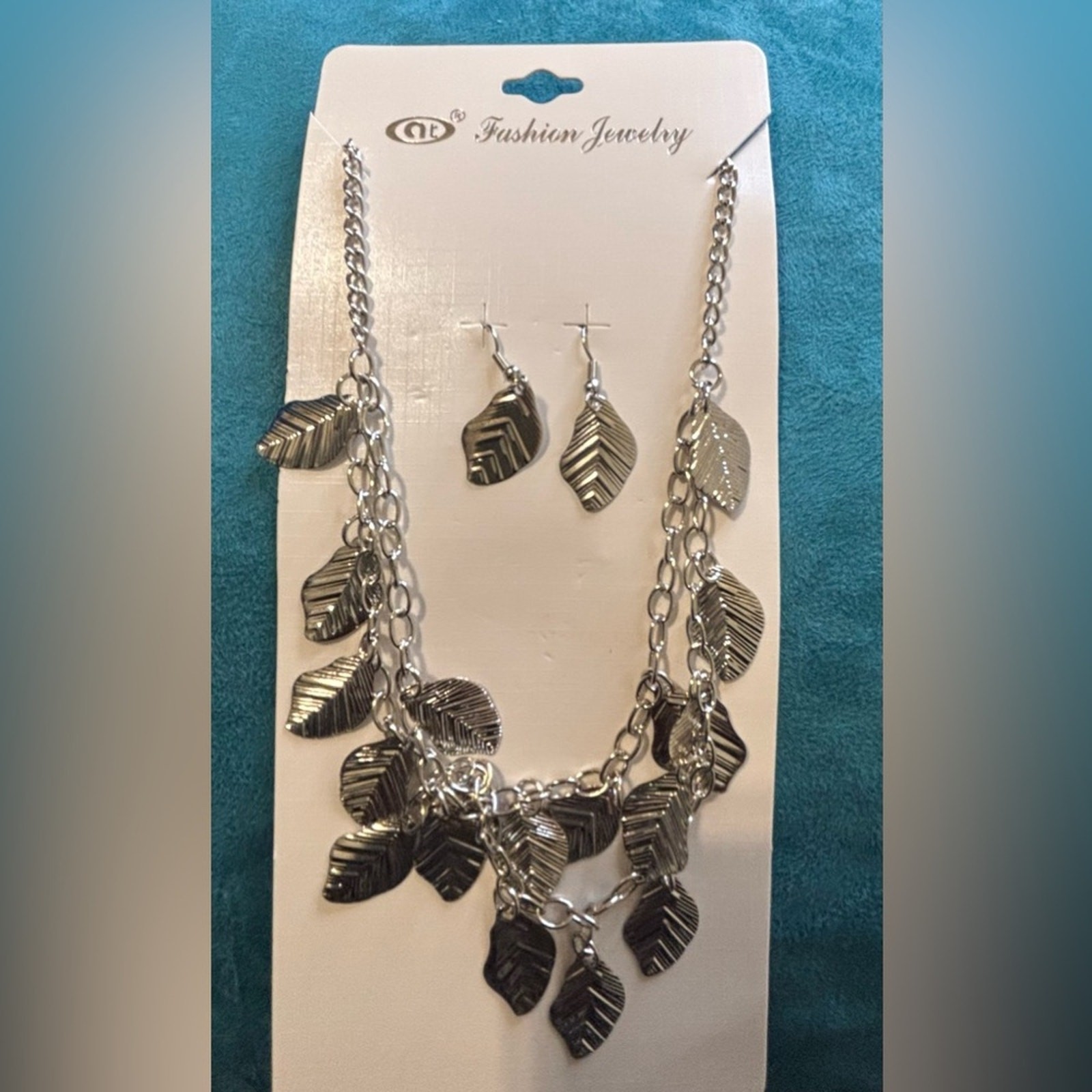 Silver Leaf Necklace and Earring Set