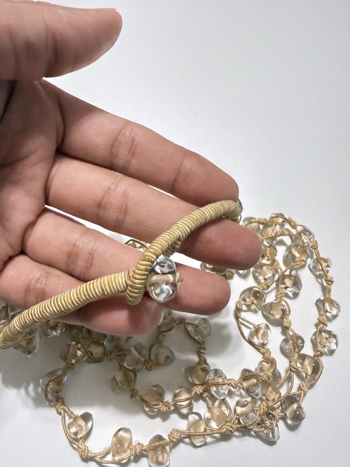 Vintage 90’Natural Clear Quartz Chip 3 Strand Layered Boho Necklace Stone Toggle