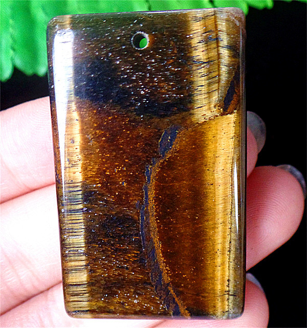 47x29x7mm Natural Brown Tiger Eye Gem Reiki Stone Oblong Pendant Bead DY3948