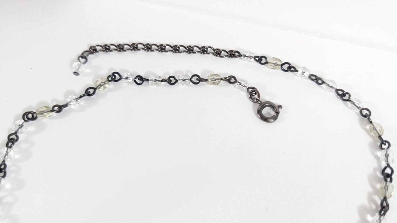 Ben Amun Crystal Dangle Necklace Silver Toned White Colorless Beads Rhinestones