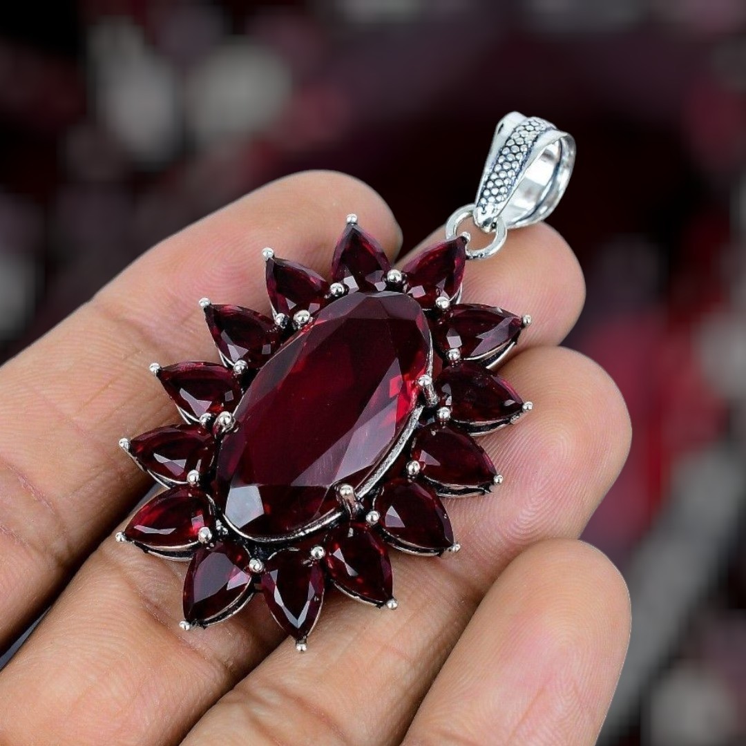 Garnet Gemstone Handmade 925 Silver Jewelry Pendent