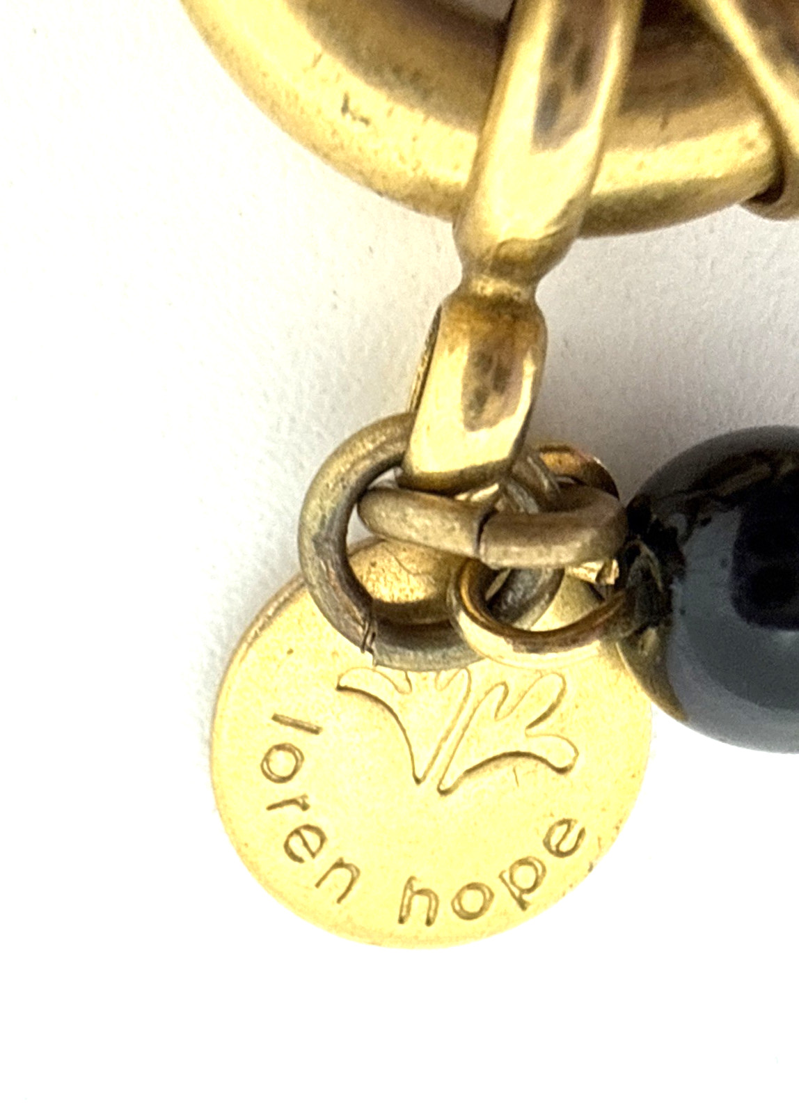 LOREN HOPE Black Dangle Bead Bib Necklace Gold Tone Collar Statement 18″ – 20″