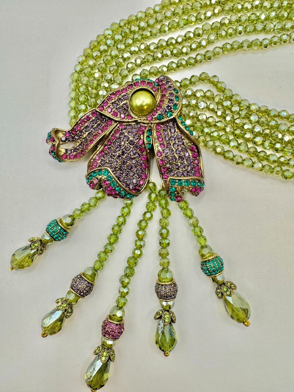 HEIDI DAUS Swarovski’s Peridot Crystal Beads Statement Necklace “Cala Lilly” NIP