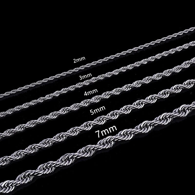 2/2.5/3/4/5/6/7mm 316L Stainless Steel Women Men Rope Chains Necklaces 18-32”