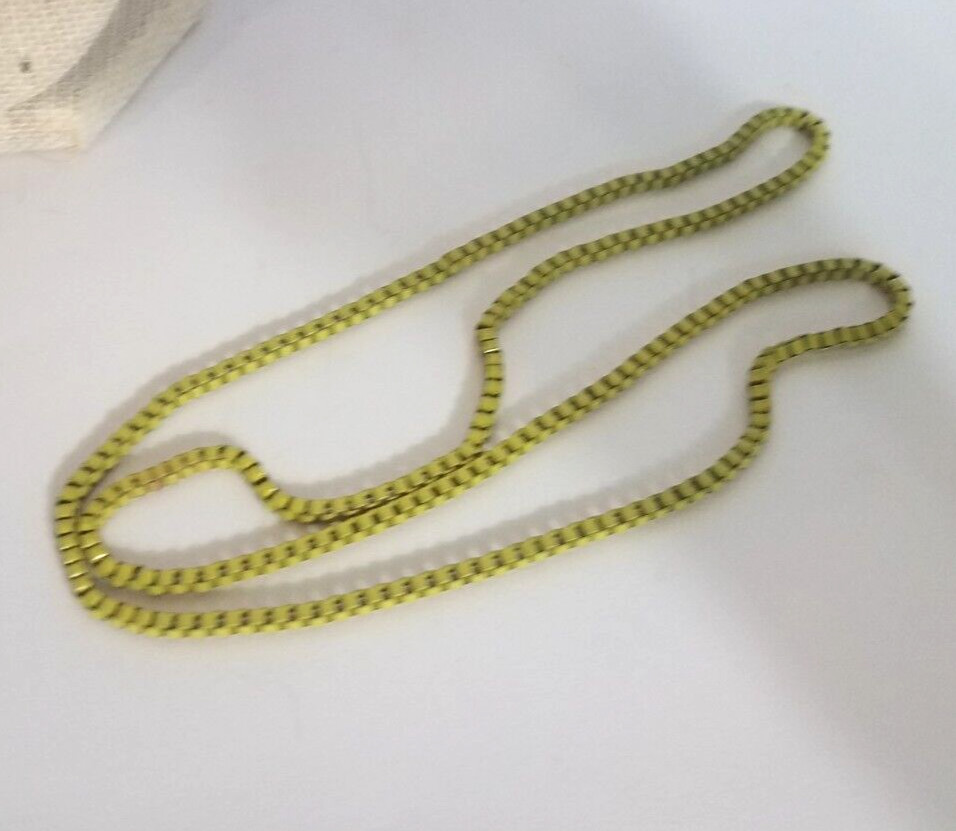 Vintage Venetian Yellow Stainless Steel Box Chain Necklace Costume Fashion