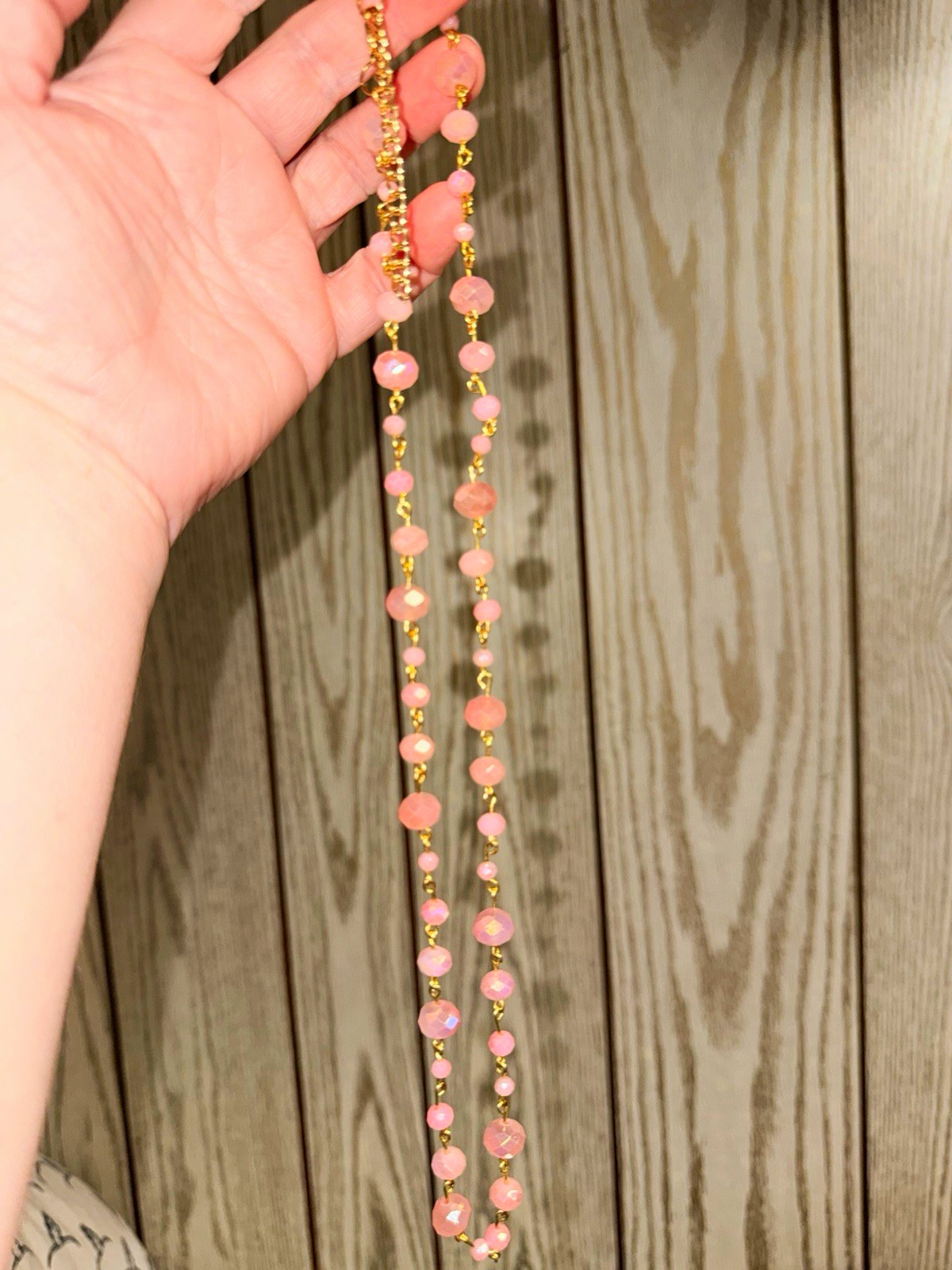 Pink Faceted Crystal Bead Necklace Gold-Tone Cable Chain Lobster Clasp
