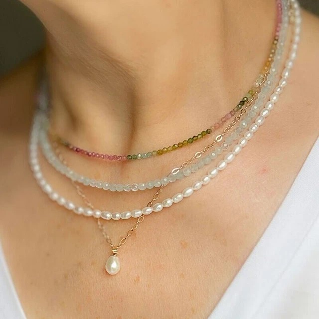 Blue Aquamarine Choke Necklace Tiny 2mm Beaded r Healing Delicate Women Crystal