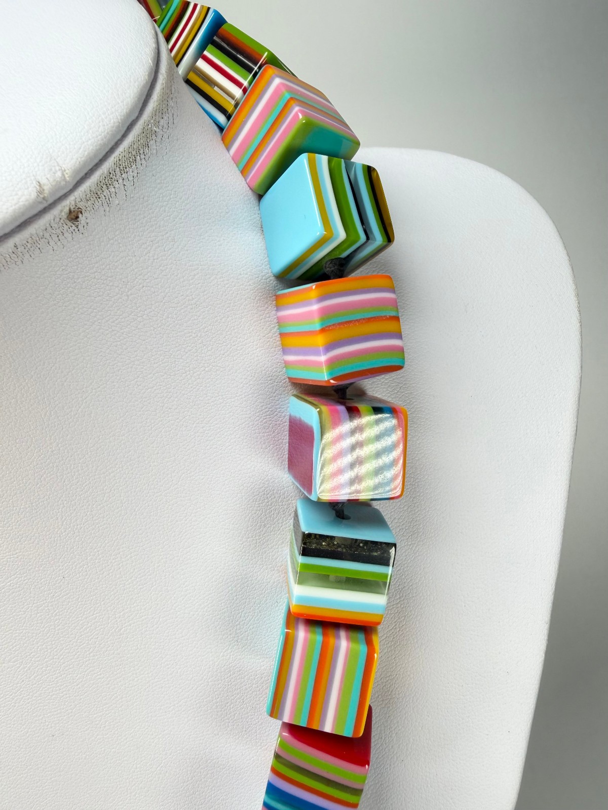 Jackie Brazil “POP” Liquorice Mix Colours Small Cubes 65cm Necklace ( N0046 )